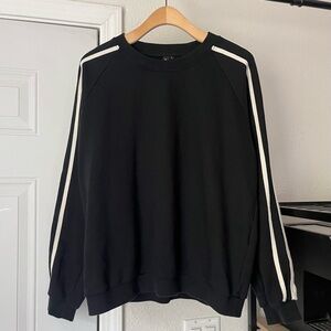 JONNY COTA black side stripe cotton terry crew neck boxy long sleeve sweater‎